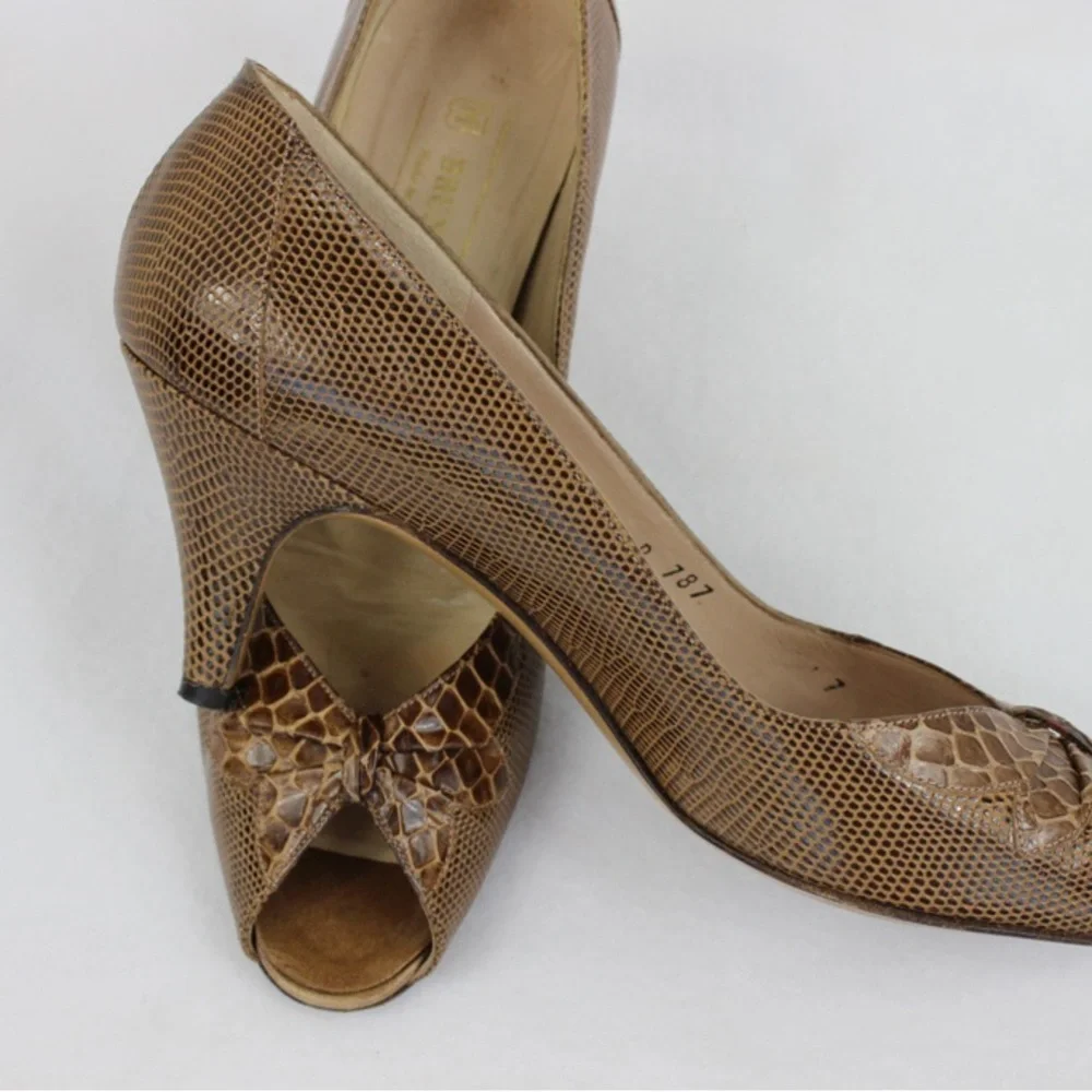 Bruno Magli Size 7 Narrow Peep Toe Reptile Vintage 80s GVC - Picture 3 of 5